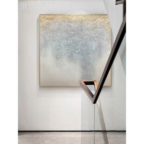 网红绘油画北手欧轻奢抽象装饰术画后现金箔挂画玄关艺代壁画巨大