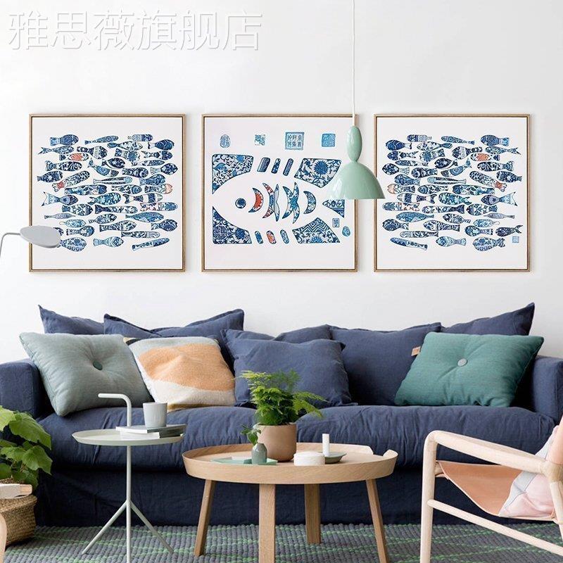 网红星象川中式餐厅客厅装饰画挂画玄关简约日式抽画艺家苏毅青花图片