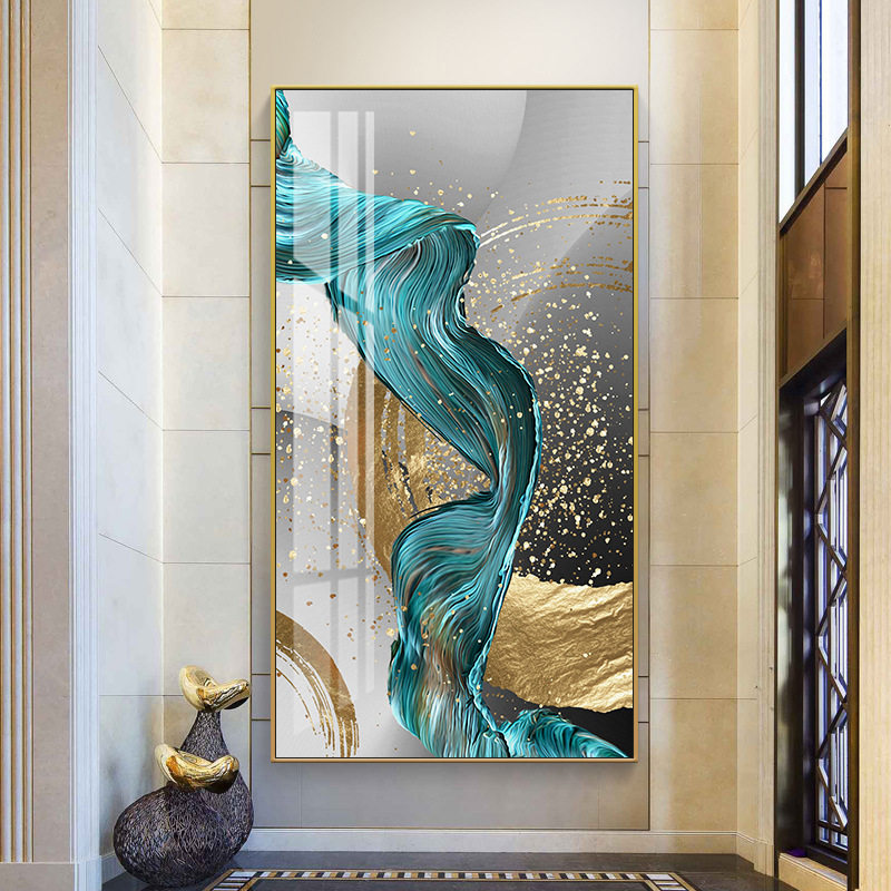 网红入户玄关装饰画走廊过道竖版壁画现代简约客厅轻奢风晶瓷镶钻