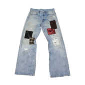 Co. 丝绒补丁牛仔裤 柯特 SOD 微喇水洗做旧格纹拼接长裤