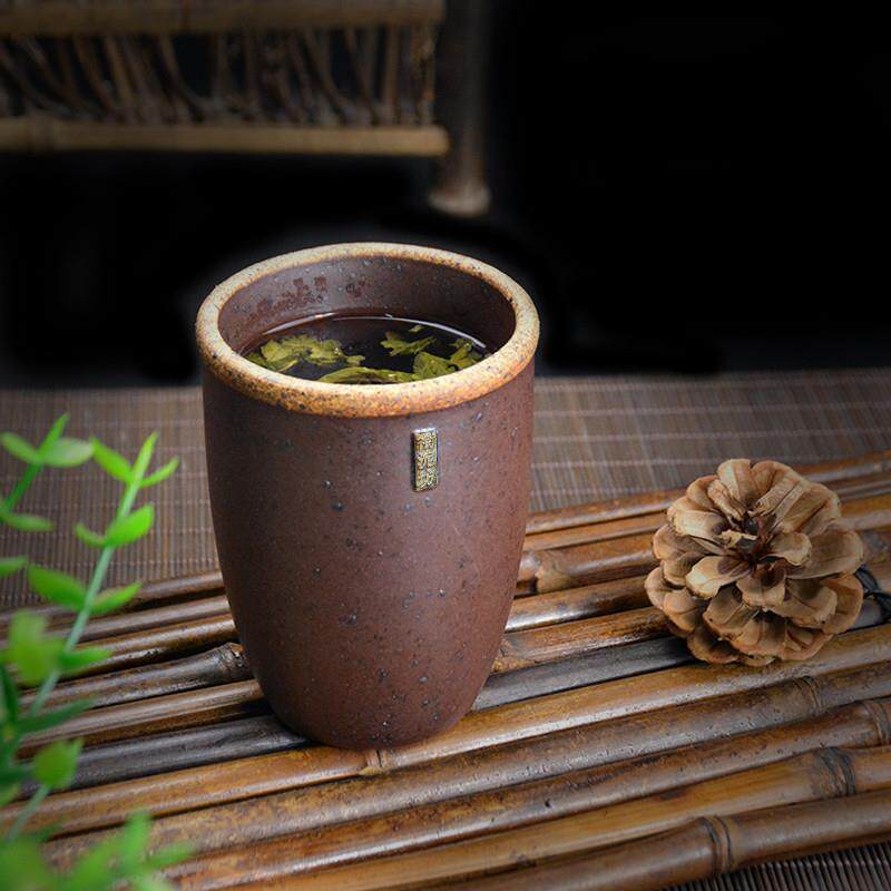 小翁缸杯喝水翁缸茶杯粗瓷水翁杯水瓮杯小瓮缸水杯陶瓷杯复古带盖