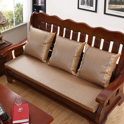 夏季红实木海绵沙发垫加厚木头椅子凉垫单三人冰丝藤席坐垫可定做