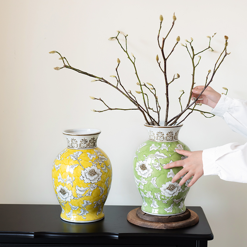 速发新中式青花瓷陶瓷花瓶手花轻奢高级感复古插绘玄厅客关桌面装