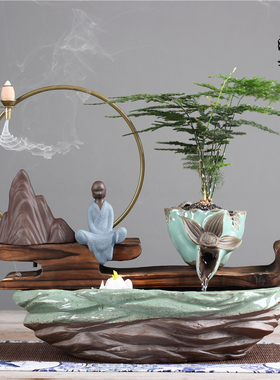 速发流水柜件 招财客电视摆办公室小鱼缸 新中式陶瓷禅意 厅摆件