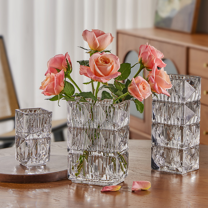 速发玫瑰玻璃花瓶摆件养厅插花欧式高级感培明水客水透简约插瓶