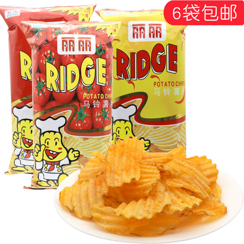 波浪薯片 香辣烤肉番茄味大包装100g禾乃RIDGE马铃薯膨化零食