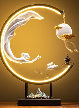 速发守淘意新中式灯月嫦娥奔饰创意倒流香炉禅人家居饰品客厅礼品