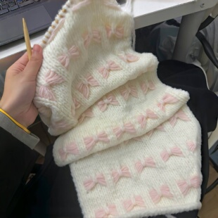 蝴蝶结云朵围巾毛线手工diy材料包软糯双面麻花编织围脖送好朋友