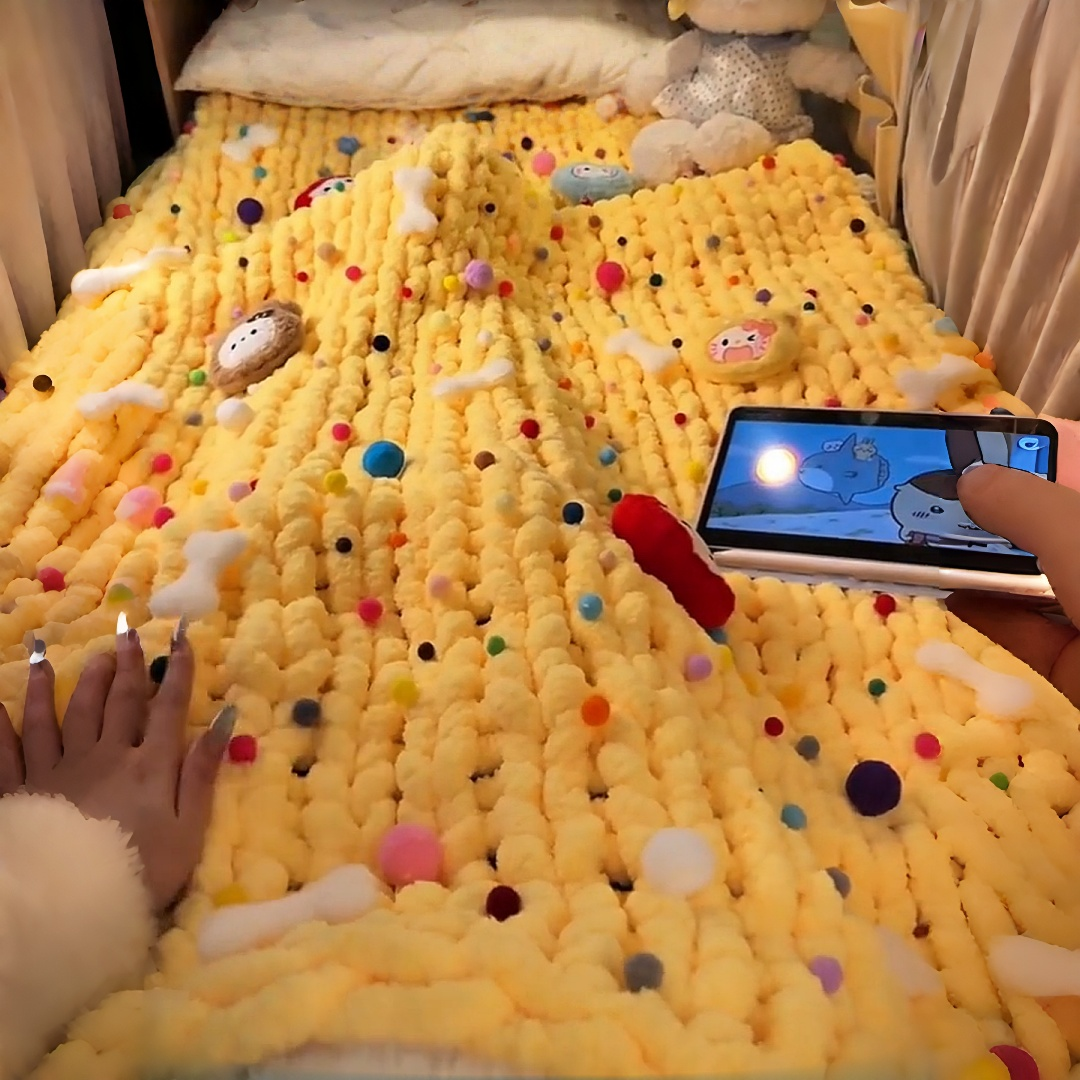 毛毯编织手工diy芝士黄毯子材料包冬季午睡沙发盖毯送女朋友礼物