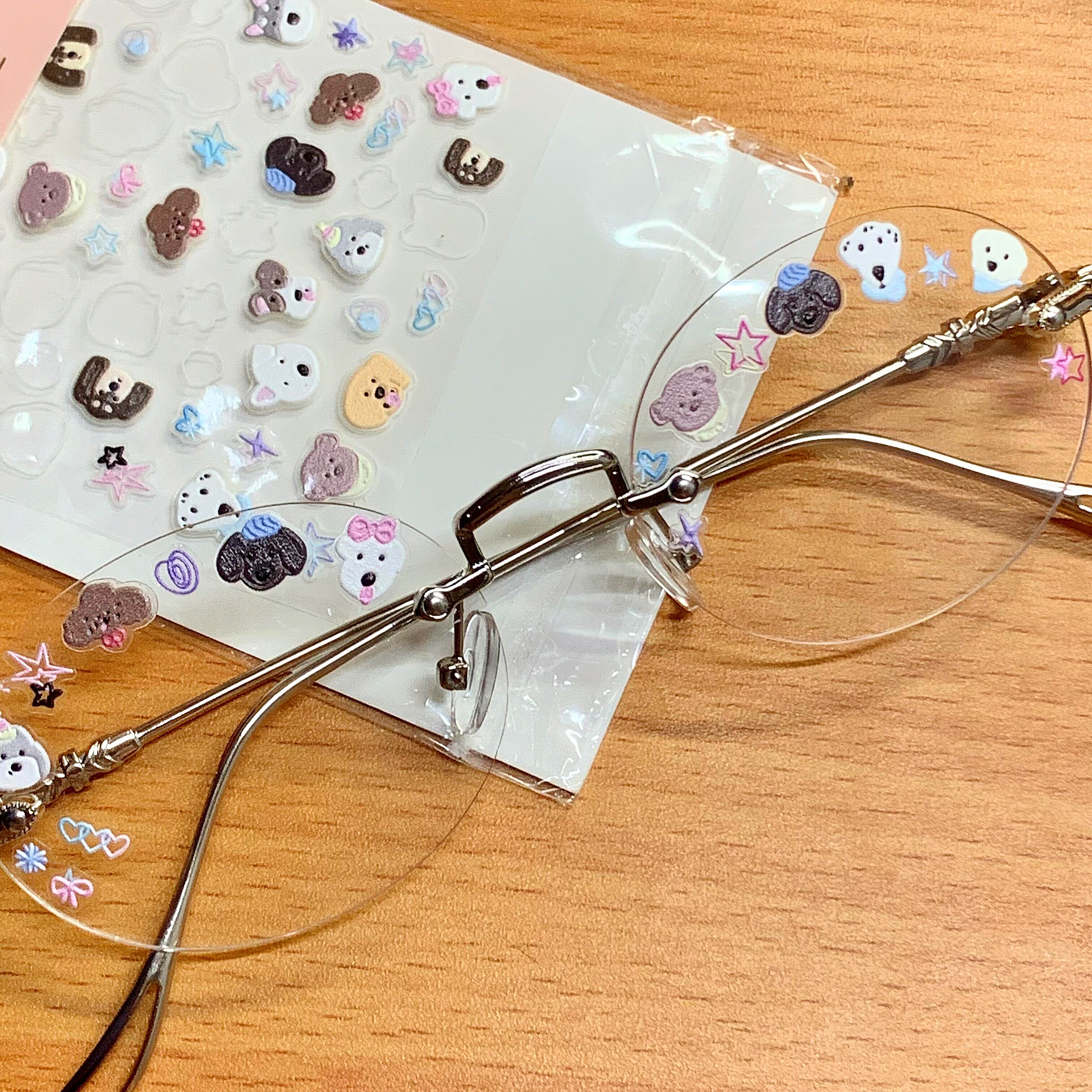 ins风鬼马少女眼镜贴纸爱心狗狗可爱猫咪眼镜镜片3d浮雕立体贴纸