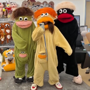 长发大嘴怪睡衣抽象搞怪连体睡衣学生宿舍保暖家居服恶搞cos服