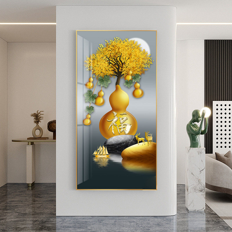 金翡丽 新中式玄关装饰画 葫芦吉祥入户走廊背景墙挂画壁画竖版