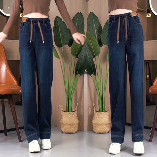 女宽松阔腿加绒妈妈长裤 2026春秋季 高腰显瘦直筒牛仔裤 新款 子 窄版