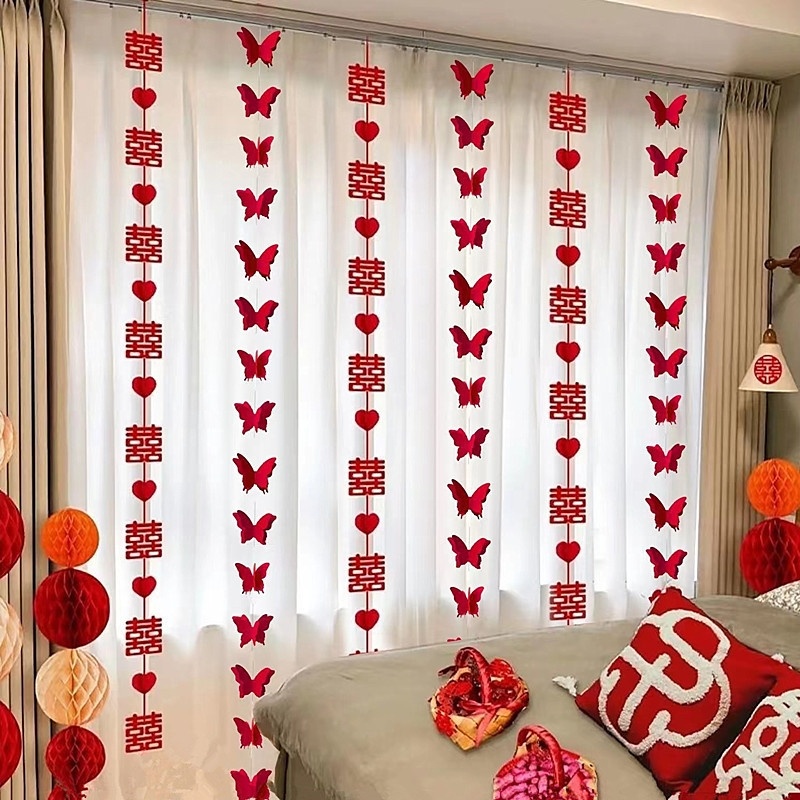 结婚装饰婚房布置套装新房男方女方卧室房门全套床头喜字拉花网红