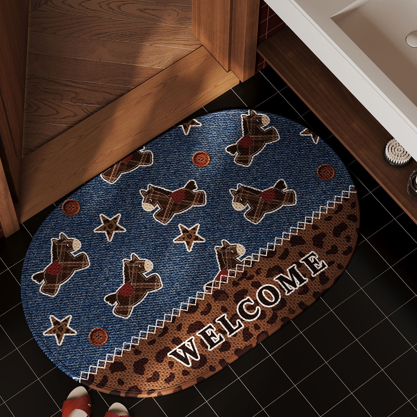 椭圆卡通小马浴室防滑垫吸水速干擦脚免洗脚垫厕所门口卫生间地毯