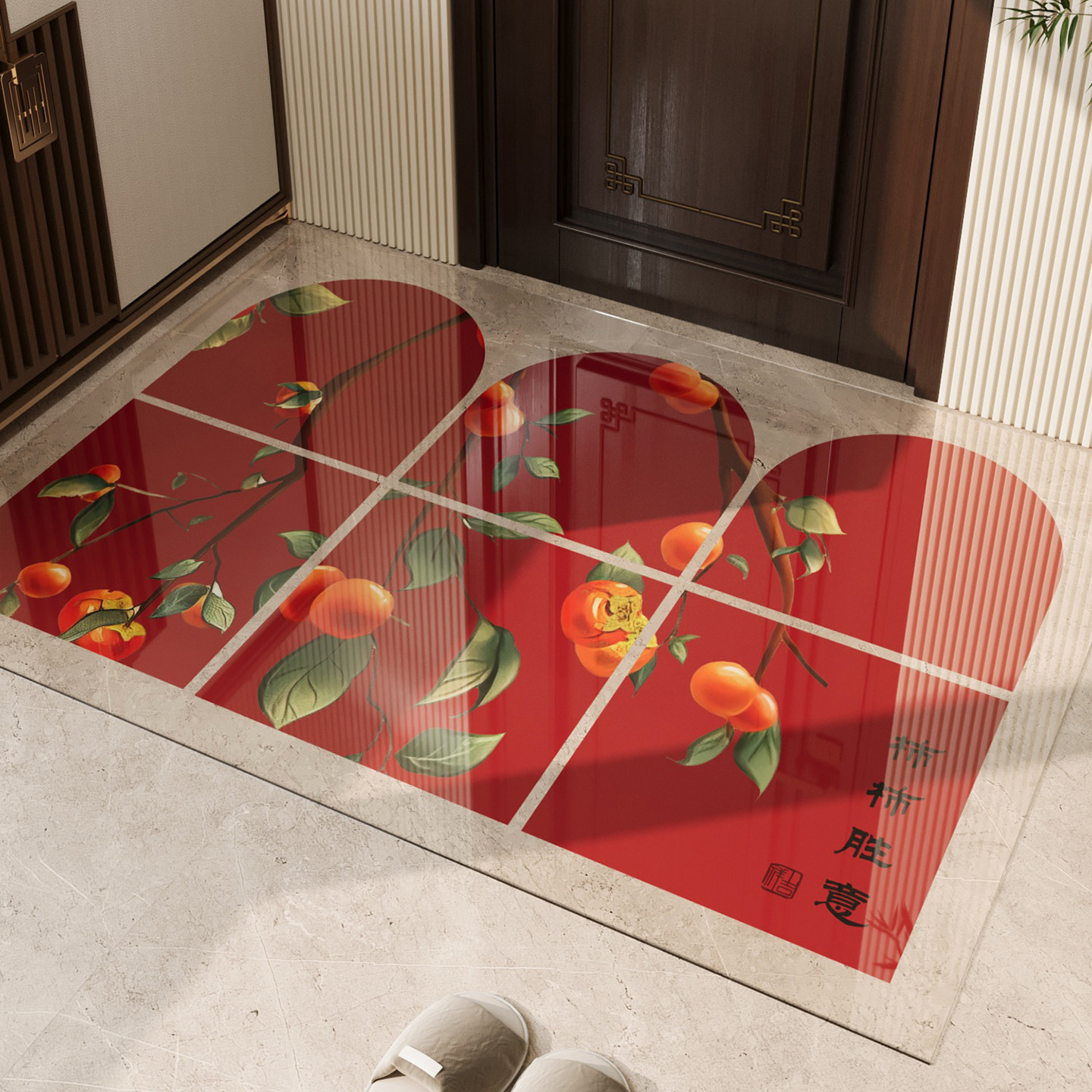 新中式软玻璃入户门地垫红免洗可擦门口进门脚垫防滑除尘透明地毯