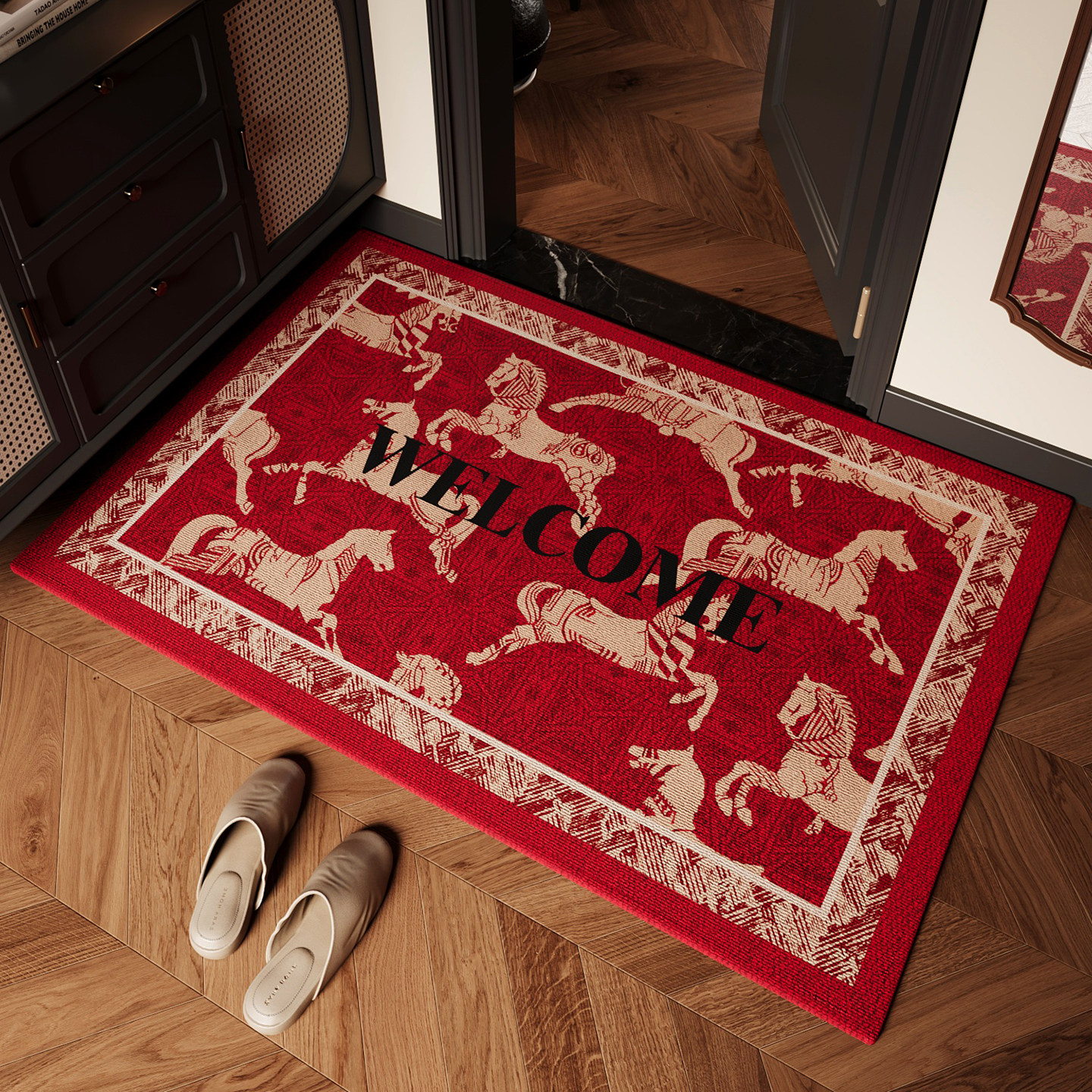 红色入户门地垫2025新款地毯