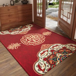 红色喜庆民族风入户门地垫玄关大门口进门脚垫免洗防滑耐脏除尘毯