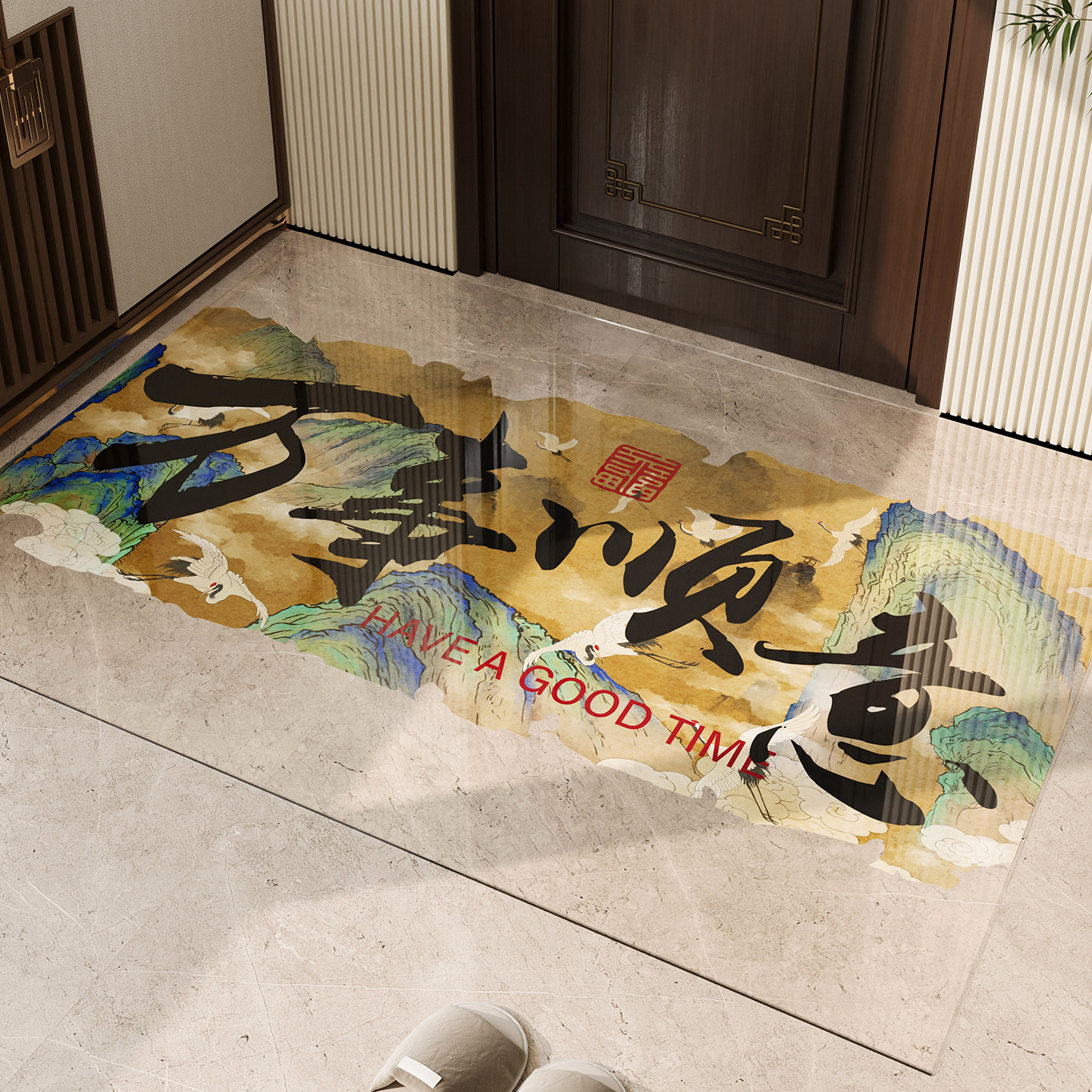入户门地垫软玻璃透明新中式国风
