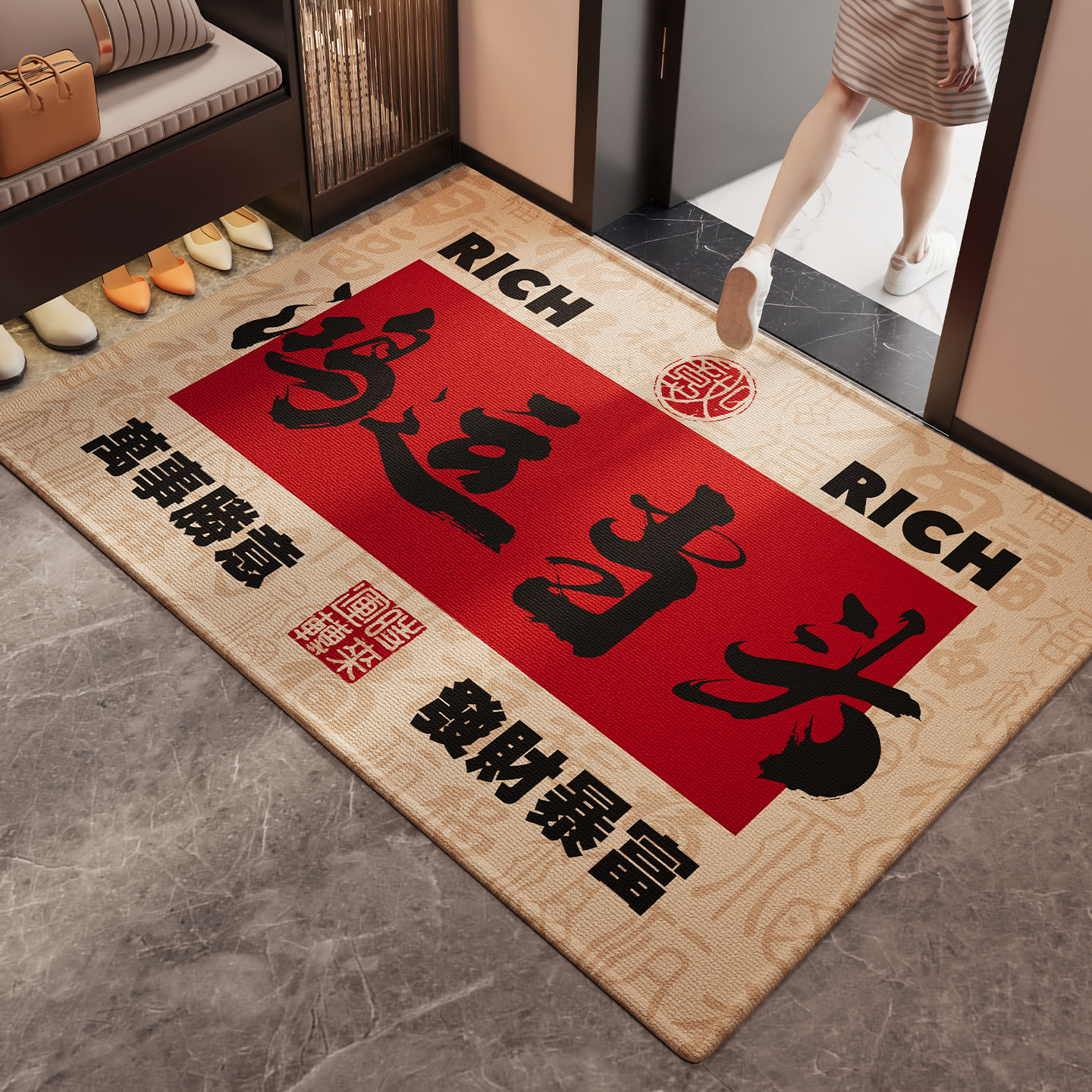 红色玄关防滑脚垫喜庆入户门地垫2026新款耐脏耐磨除尘可手洗地毯