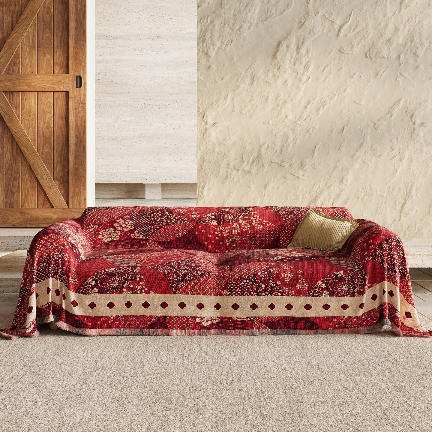 客厅沙发盖巾复古风抗皱防滑盖毯巾可手洗一体式防猫抓沙发盖垫布