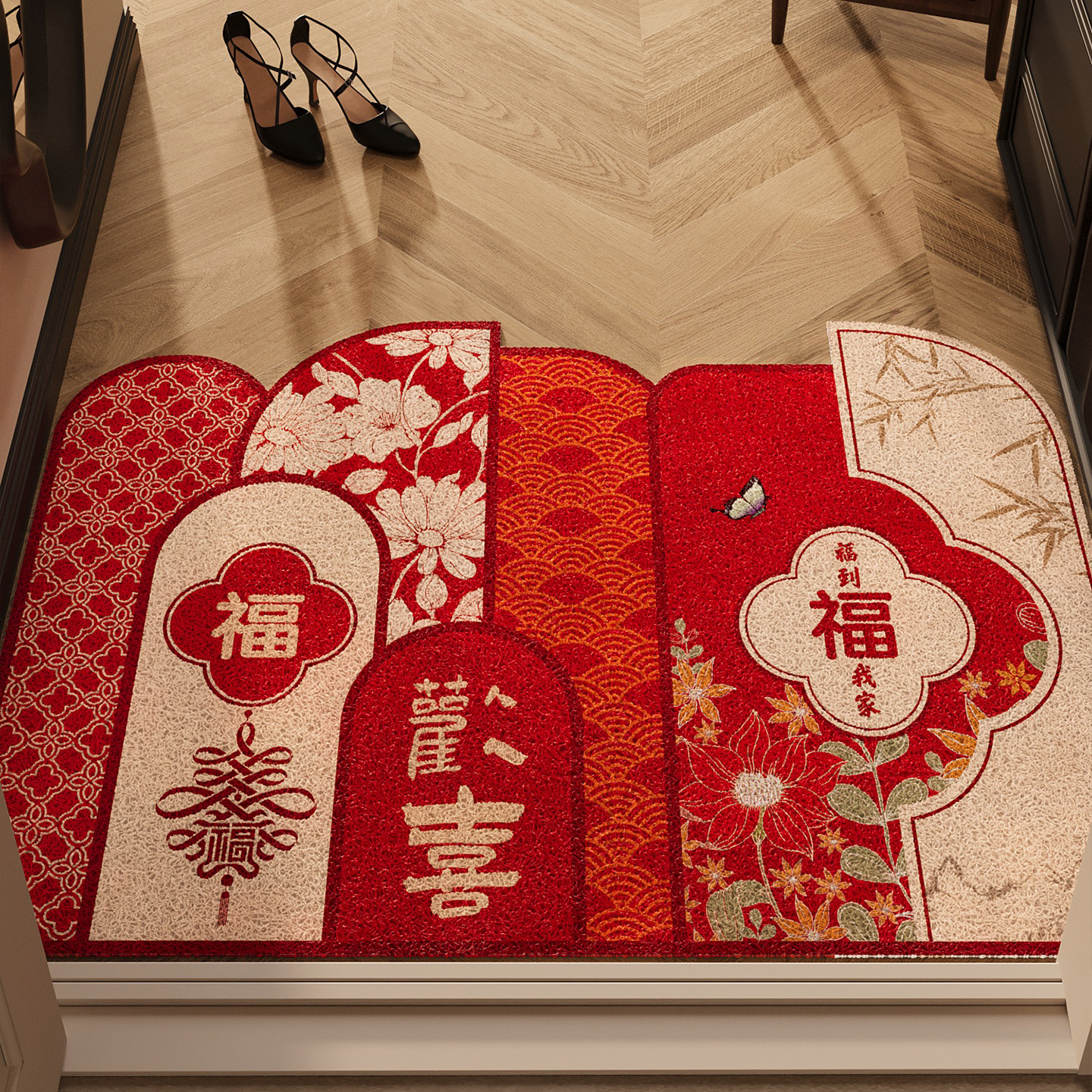 红色丝圈玄关大门口进门脚垫入户门地垫喜庆新款防滑除尘耐磨地毯,居家布艺,入户地垫,淘宝优惠券,粉丝福利购,淘宝优惠卷