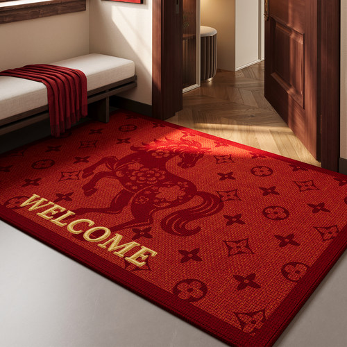 红色马年地垫入户门垫防滑除尘耐磨耐脏喜庆2026新款玄关脚垫地毯