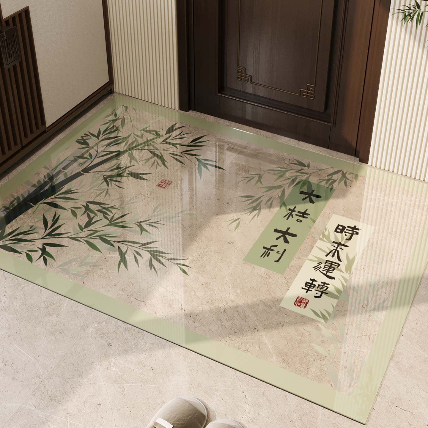 2025新款国风入户门地垫新中式软玻璃透明玄关门口脚垫可裁剪地毯