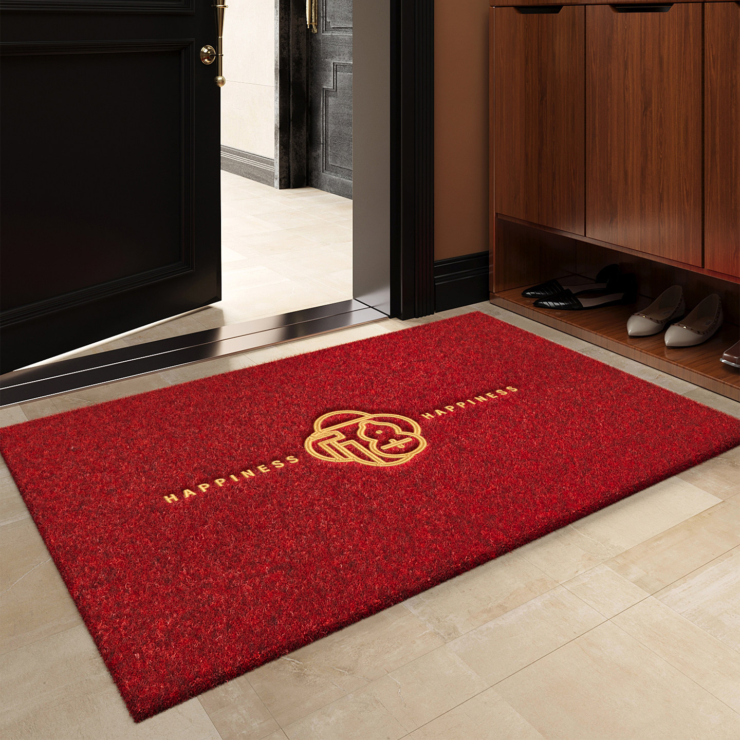 红色刺绣入户门地垫仿椰棕2026新款大门口进门脚垫防滑除尘蹭地毯,居家布艺,入户地垫,淘宝优惠券,粉丝福利购,淘宝优惠卷