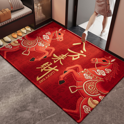 红色马年玄关入户防滑地垫定制