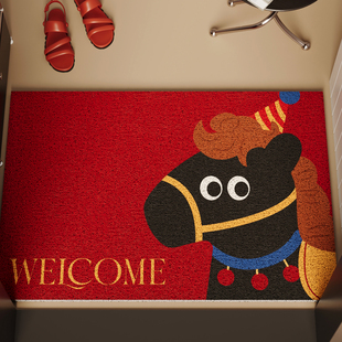 入户门地垫防滑地毯马年丝圈可裁剪2026新款 红色大门口进门脚垫子