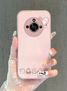 适用荣耀X50手机壳新款X60iX40i时尚X30卡通X20SE简约9XPro卖萌兔子8X全包X10防摔套V40金属漆V40轻奢版玻璃+