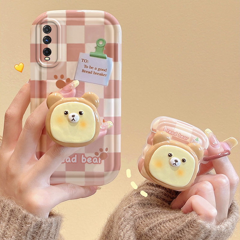 适用于vivoY51s格子小熊手机壳网红ins风vivoV2002A时尚气垫保护套镜头全包硅胶防摔保护套