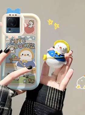 适用于vivoiQOONeo7手机壳卡通可爱女款vivoV2231A硅胶全包防摔保护套小怪兽鸭子气囊支架