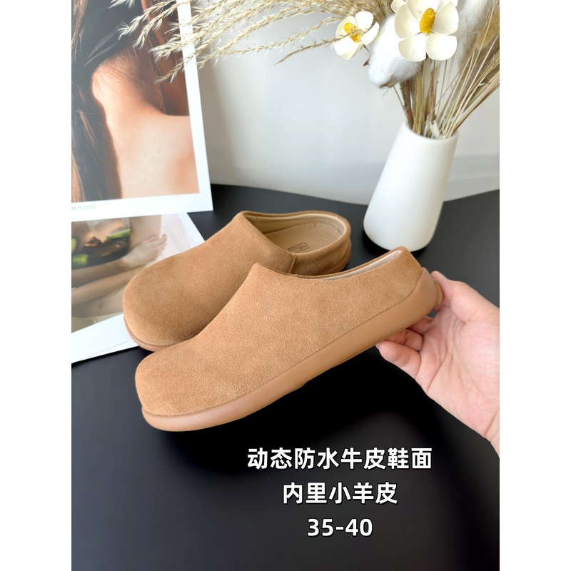防水小土豆勃肯鞋女内增高软底穆勒鞋春秋真皮面一脚蹬桑坡半拖鞋