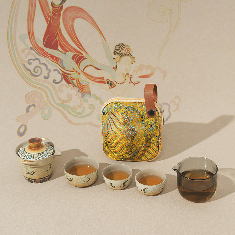 敦煌文创飞天快客杯便携式泡茶一壶三杯喝茶旅行户外露营茶具套装,餐饮具,旅行茶具,淘宝优惠券,粉丝福利购,淘宝优惠卷