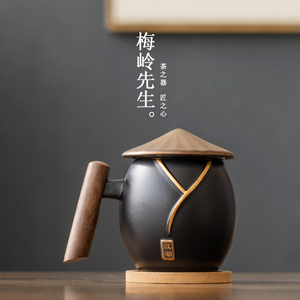 创意江湖茶杯个人专用高档茶水分离鎏银茶杯办公室陶瓷泡茶杯定制