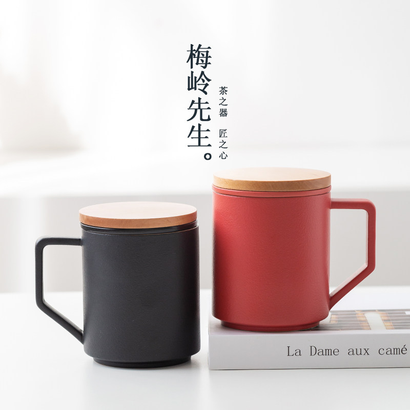 陶瓷泡茶杯带盖子办公室马克杯创意个人专用家用水杯礼盒定制logo