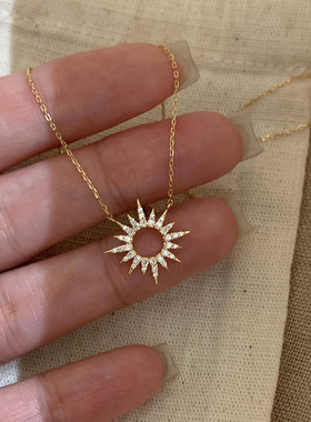 【限时特价】中古满钻镂空太阳花项链女高级感时尚轻奢显白细链锁