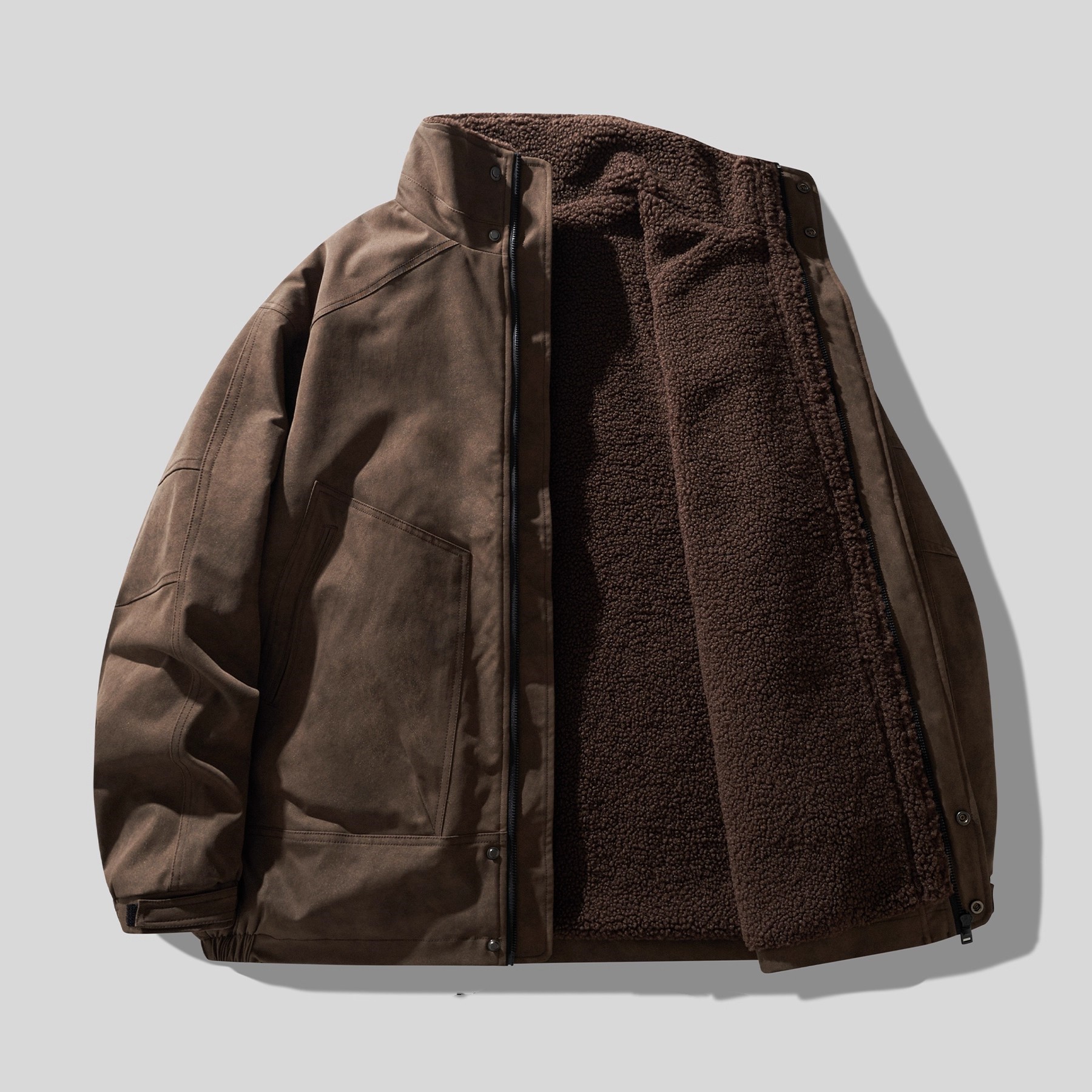 底特律高端重磅羊羔绒加厚工装棉服男士棉衣冬季御寒保暖羽绒服男