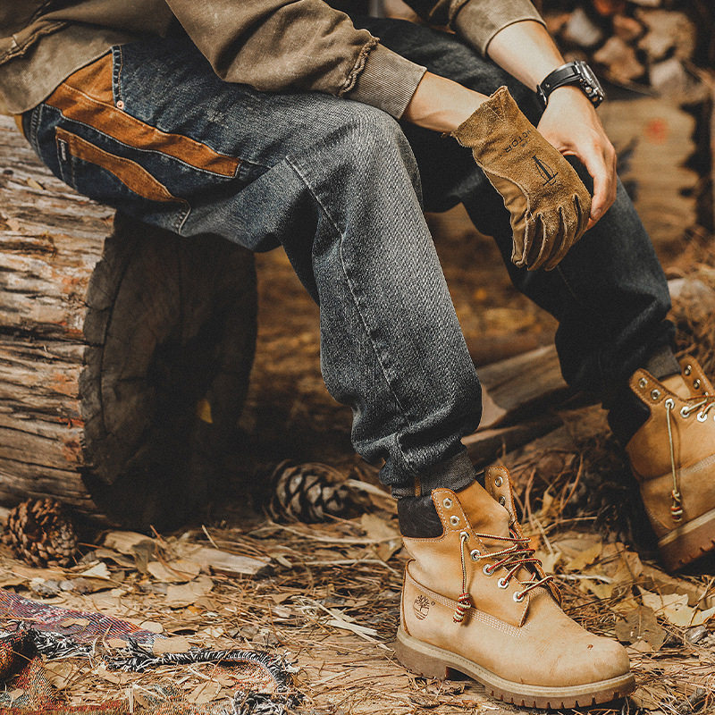 美式重磅复古牛仔裤男宽松直筒做旧水洗潮牌冬季休闲长裤子男加绒