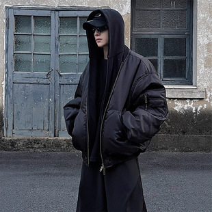 【专柜特价】美式假两件短款羽绒棉服男冬季bomber连帽飞行夹克外