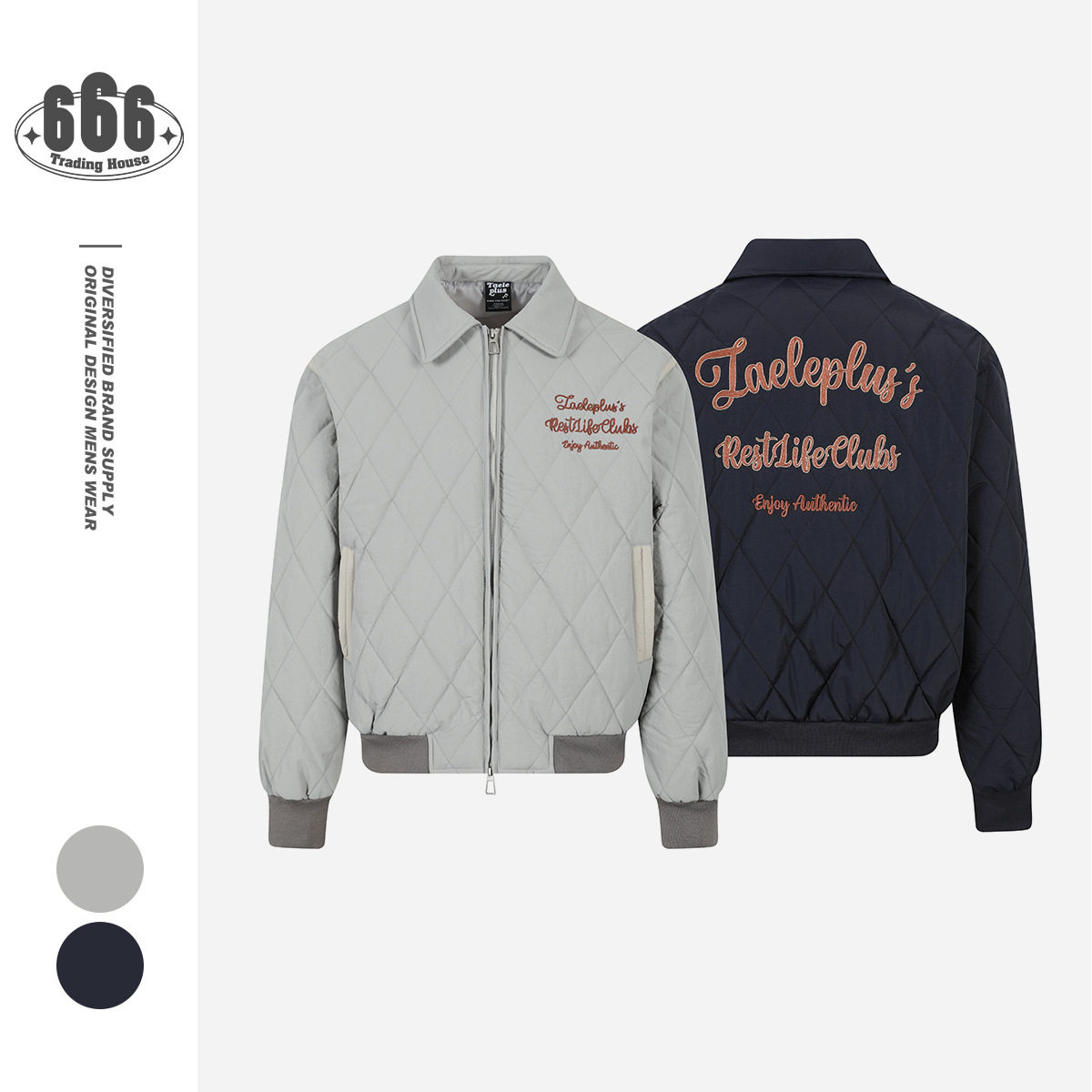 Cleanfit·美式猛男TaelePlus美式复古菱形格绗棉翻领飞行夹克冬