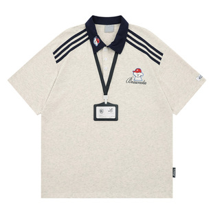 2025新品美式复古卡通刺绣polo领短袖T恤男女夏季宽松慵懒风上衣