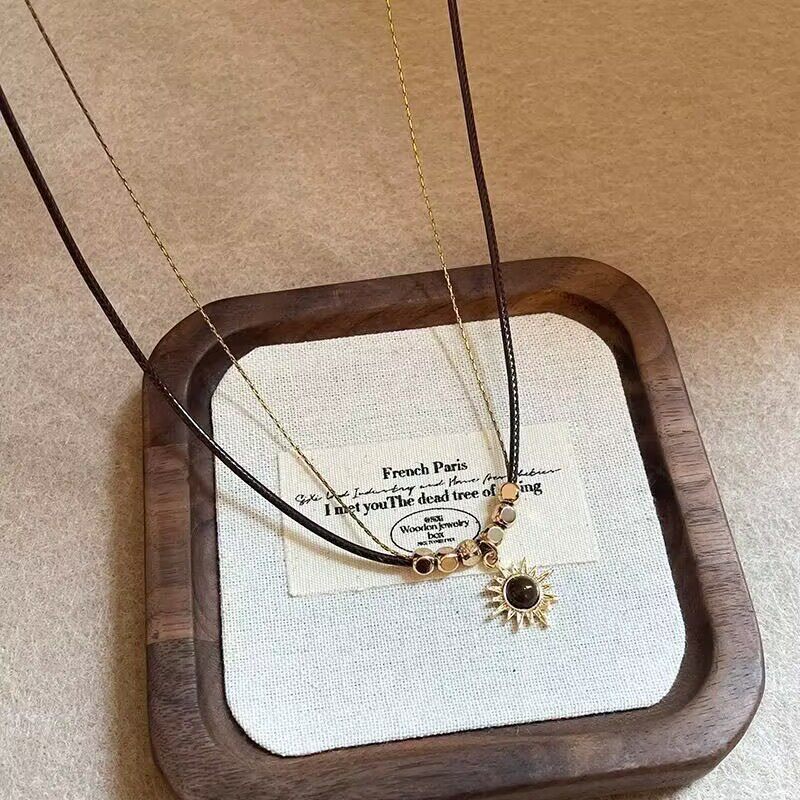 【限时特价】金色太阳花项链女小众轻奢高级感双层叠戴毛衣链复古