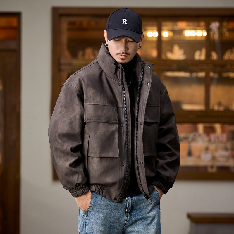美式工装90%新国标PU皮衣羽绒服男2025冬季新款高端潮牌羽绒服男
