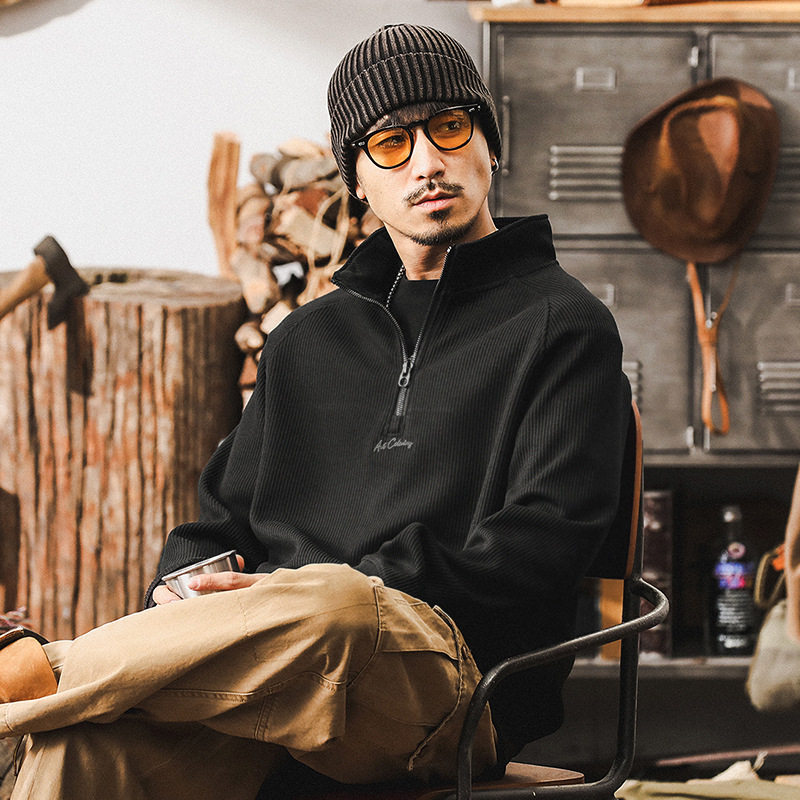 美式复古磨毛条纹针织重磅卫衣男秋季新款潮牌宽松肌理感休闲上衣,男装,卫衣,淘宝优惠券,粉丝福利购,淘宝优惠卷