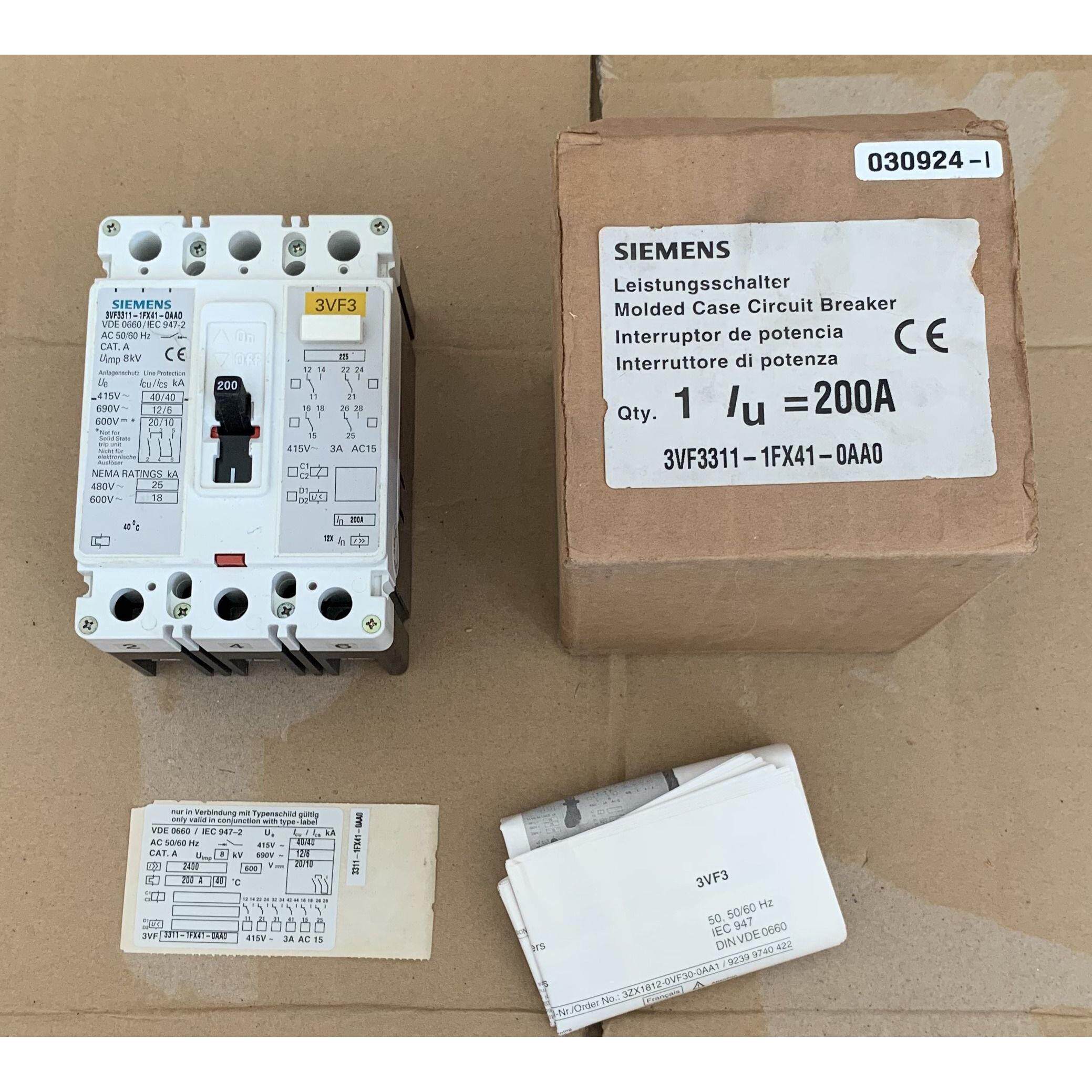 西门子3VF3311-1FX41-0AA0塑壳断路器200A空气开关SIEMENS进口 3P