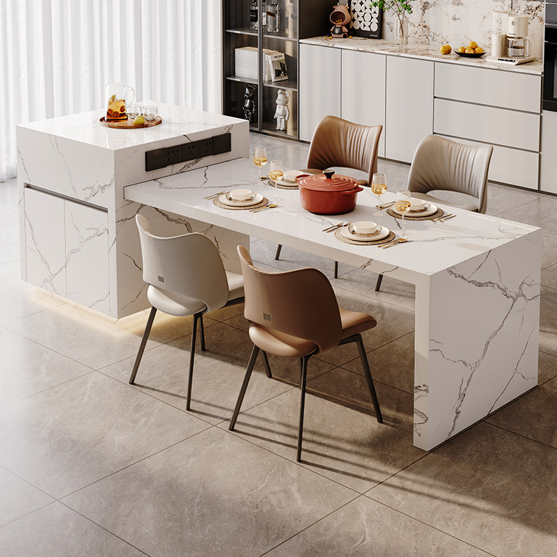 拟度可伸缩岩板岛台餐桌茶桌电磁炉吧台一体小户型厨房饭厅中导台