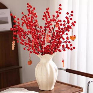 仿真石榴果树枝假花高档发财果中式美式客厅插花落地玄关装饰摆件